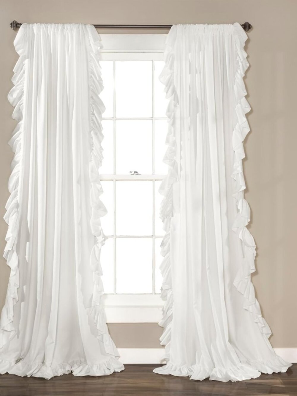 Reyna Ruffle Window Curtain Panel Set, Pair, 54" W x 84" L, White - Flowy Curtai